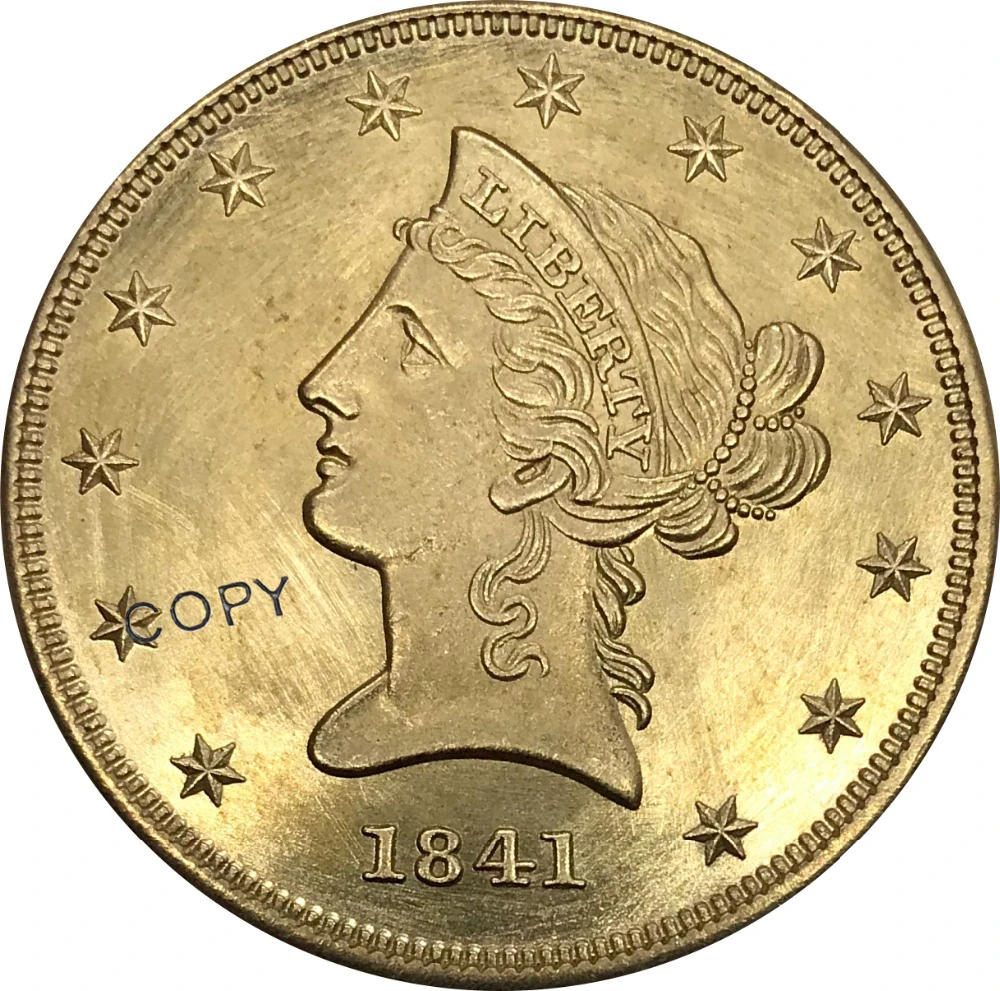Соединенные Штаты Америки 1841 Liberty 10 долларов "Коронет головы-Орел" без девиза латунные золотые монеты КОПИЯ монет
Соединенные Штаты Америки 1841 Liberty 10 долларов "Коронет головы-Орел" без девиза латунные золотые монеты КОПИЯ монет