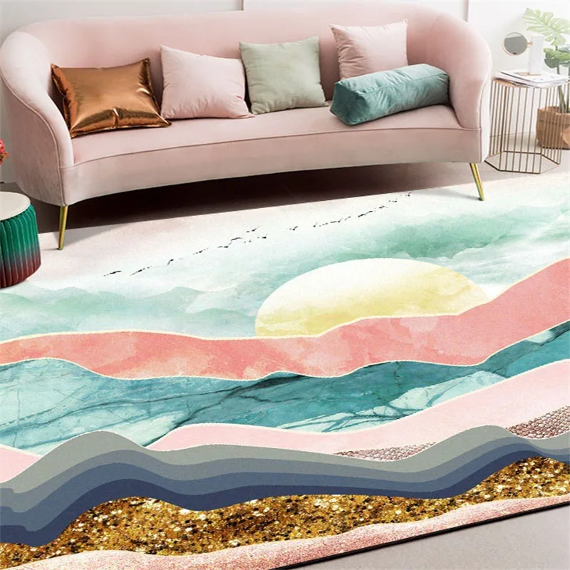 Nordic colorful landscape scenery rug Digital printing Crystal fleece Non-slip crawling mat home carpet bedroom floor Hotel mat
Nordic colorful landscape scenery rug Digital printing Crystal fleece Non-slip crawling mat home carpet bedroom floor Hotel mat