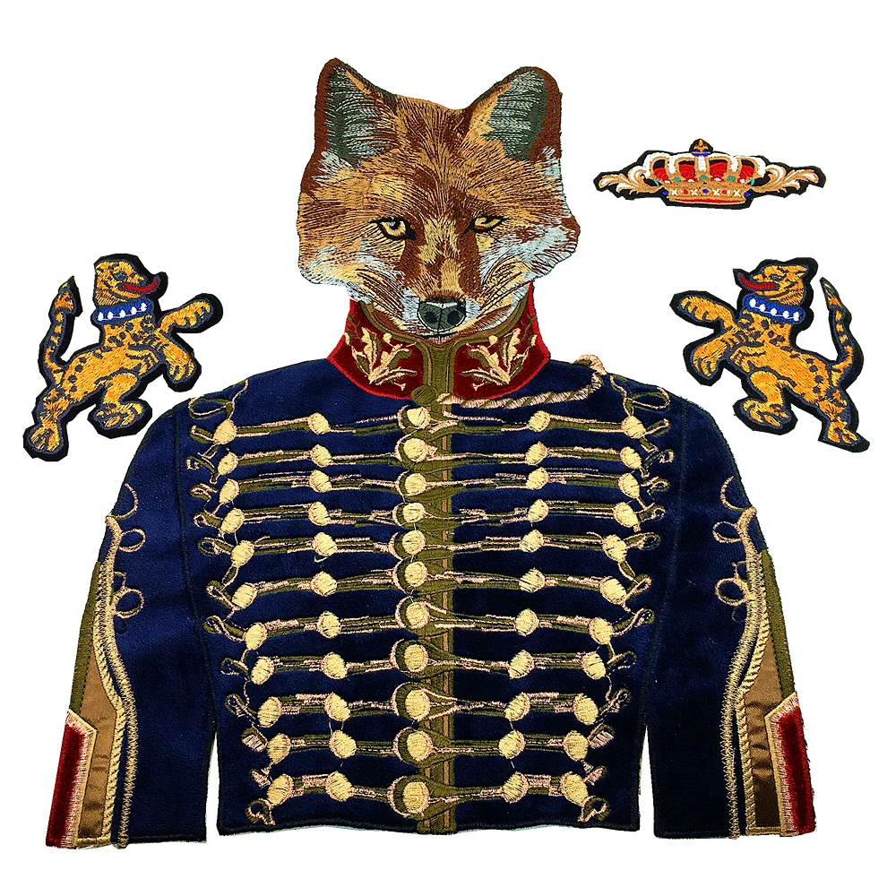 

Sew On Uniform Fox Embroidery Patch Embroidered Velvet Applique Animal Patches For Clothing Appliques Parches 46x31cm AC1132