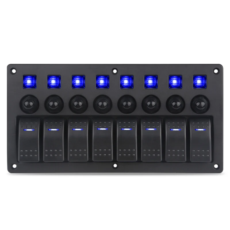 

12V 20A 24V 10A Truck Marine Led Boat Switch Panel Waterproof On-Off 5pin 8 Gang Marine Car 12v Panel Switch With Breakers