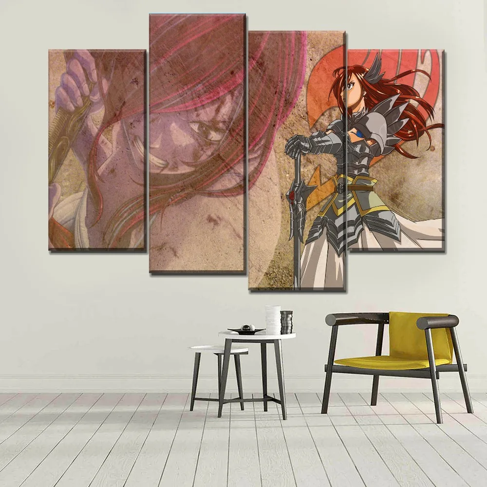 Модульная картина дома декоративные настенные Арт один набор 4 Панель аниме Эрза