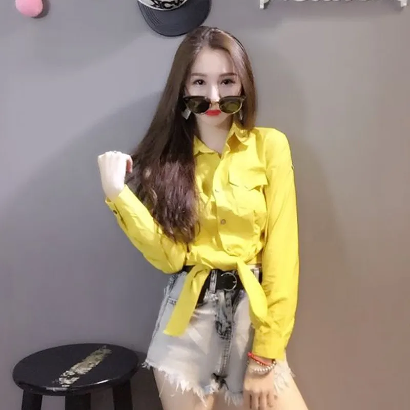 2019 New Spring Autumn Women White Shirt Casual Pockets Tie Bow Blouses Ladies Slim Long Sleeve Shirts Blusas Short Tops AB1356
2019 New Spring Autumn Women White Shirt Casual Pockets Tie Bow Blouses Ladies Slim Long Sleeve Shirts Blusas Short Tops AB1356