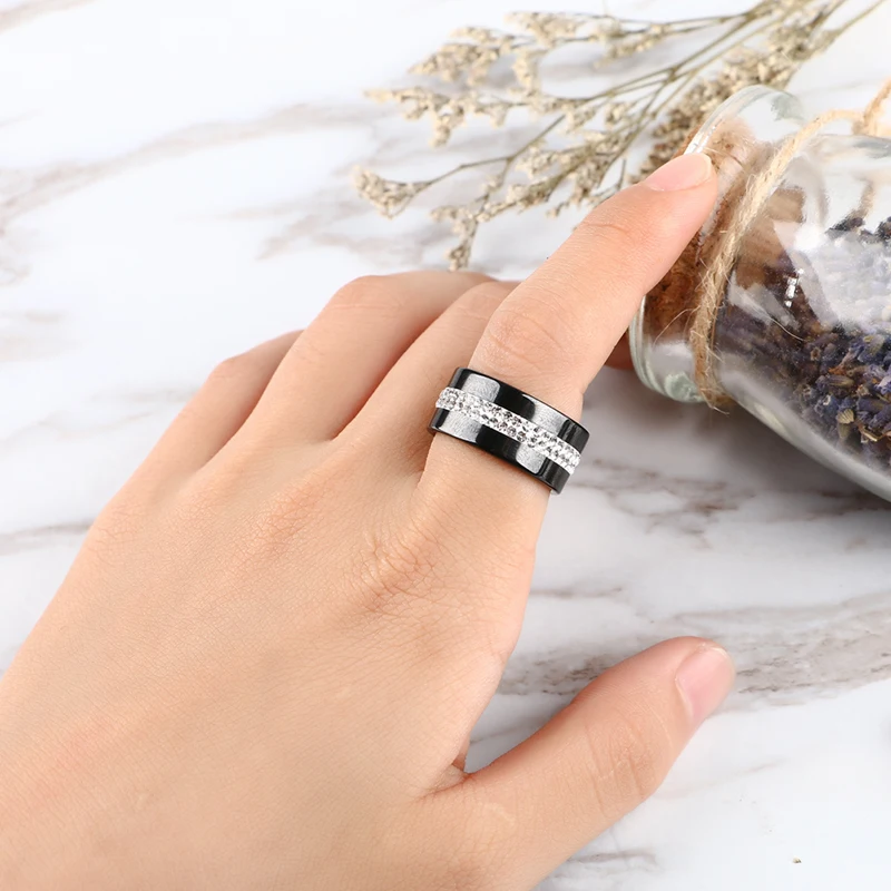 2019 Hot 10MM Black Pink White 2 Row Crystal Ceramic Ring Women Engagement Promise Wedding Band Gifts For Women Good Quality
2019 Hot 10MM Black Pink White 2 Row Crystal Ceramic Ring Women Engagement Promise Wedding Band Gifts For Women Good Quality