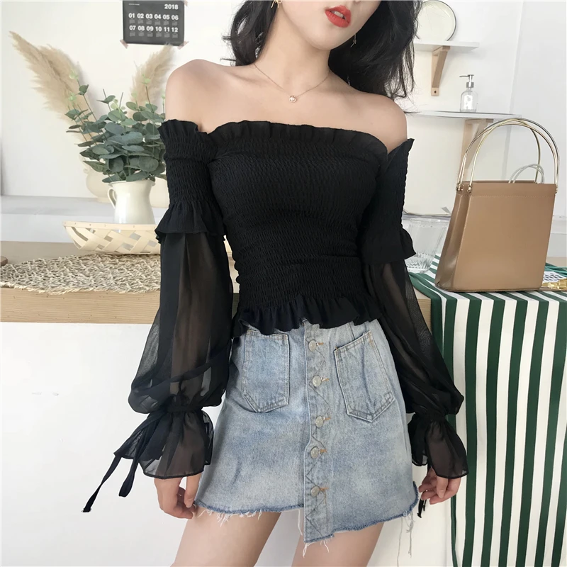 Women Shirts Moda Feminina Brand Fall Chiffon Fashion Chemisiers Et Blouses Femme Lady Crop Top Vetement Femme Slash Neck Black
Women Shirts Moda Feminina Brand Fall Chiffon Fashion Chemisiers Et Blouses Femme Lady Crop Top Vetement Femme Slash Neck Black