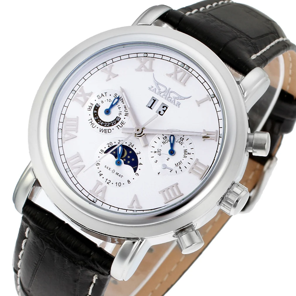 Jaragar Top Brand Male Leather Auto Mechanical Wrist Watches Multifunction Vintage Moonphase Luminous Hands Men's Retro Clock
Jaragar Top Brand Male Leather Auto Mechanical Wrist Watches Multifunction Vintage Moonphase Luminous Hands Men's Retro Clock