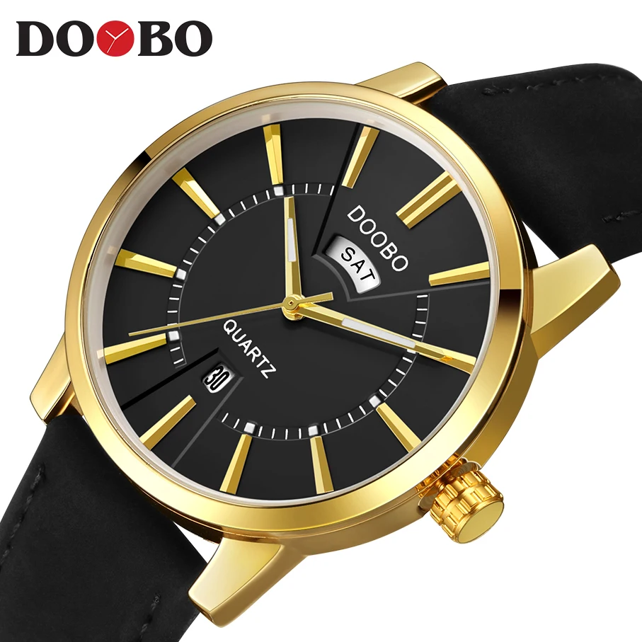 Мужские спортивные кварцевые часы DOOBO дизайнерские золотого цвета D017 | Наручные