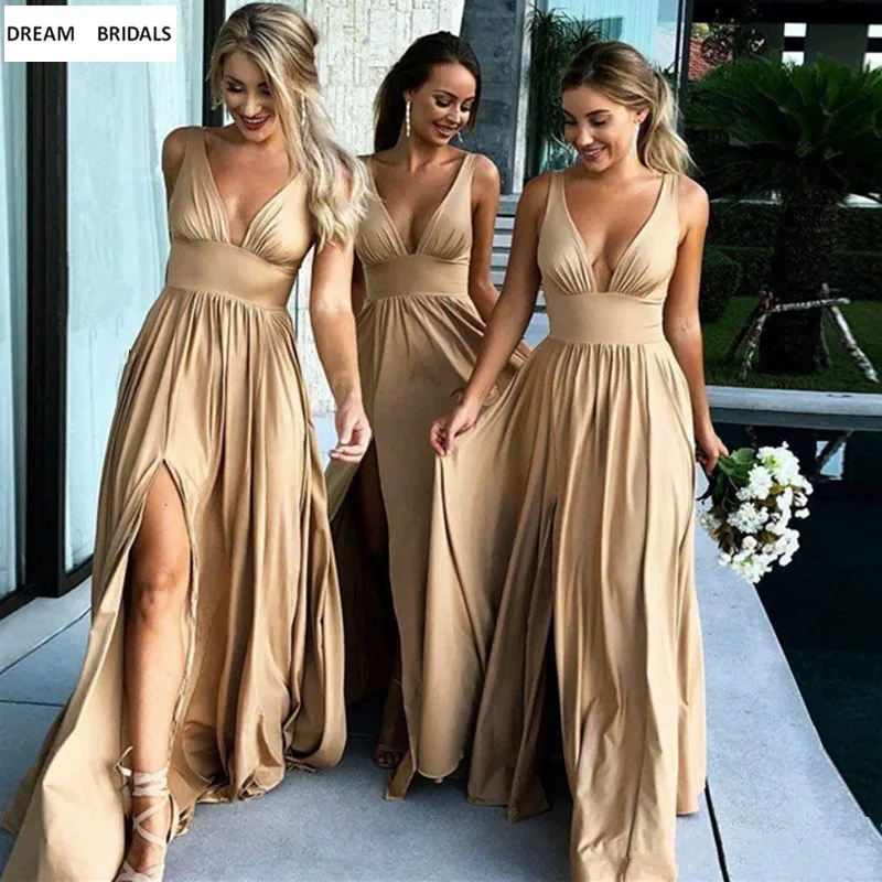 2022 Sexy Deep V-Neck Long Champagne Bridesmaid Dresses Empire Split Side Floor Length Beach Boho Wedding Guest Dresses
2022 Sexy Deep V-Neck Long Champagne Bridesmaid Dresses Empire Split Side Floor Length Beach Boho Wedding Guest Dresses