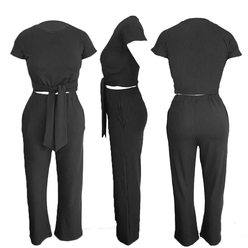 Adogirl Solid Ribbed Knitted Women Two Piece Set Front Tie Short Sleeve Crop Top + Pockets Wide Leg Pants Casual Suit Tracksuit
Adogirl Solid Ribbed Knitted Women Two Piece Set Front Tie Short Sleeve Crop Top + Pockets Wide Leg Pants Casual Suit Tracksuit