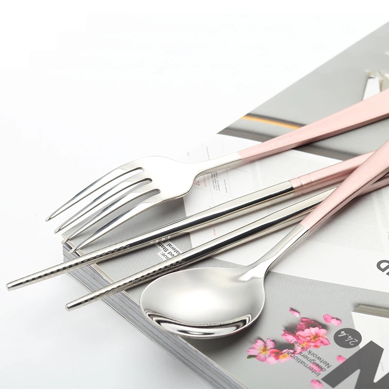 304 stainless steel student fork and spoon chopsticks set with 3-piece bag or box combination portable tableware set
304 stainless steel student fork and spoon chopsticks set with 3-piece bag or box combination portable tableware set