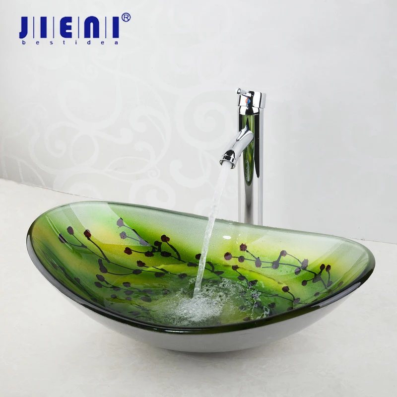 JIENI Green Oval Glass Washroom Basin Vessel Vanity Sink Bathroom Mixer Basin Washbasin Brass Chrome Brass Faucet Set w/ Drain
JIENI Green Oval Glass Washroom Basin Vessel Vanity Sink Bathroom Mixer Basin Washbasin Brass Chrome Brass Faucet Set w/ Drain