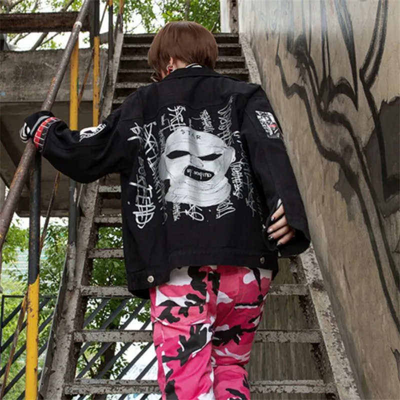 Женская джинсовая куртка с принтом в стиле хип-хоп свободная Весенняя уличная