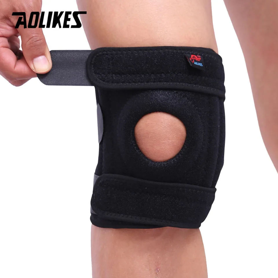 

AOLIKES 1PCS Mountaineering Knee Pad with 4 Springs Support Cycling Knee Protector Mountain Bike Sports Safety Kneepad Brace