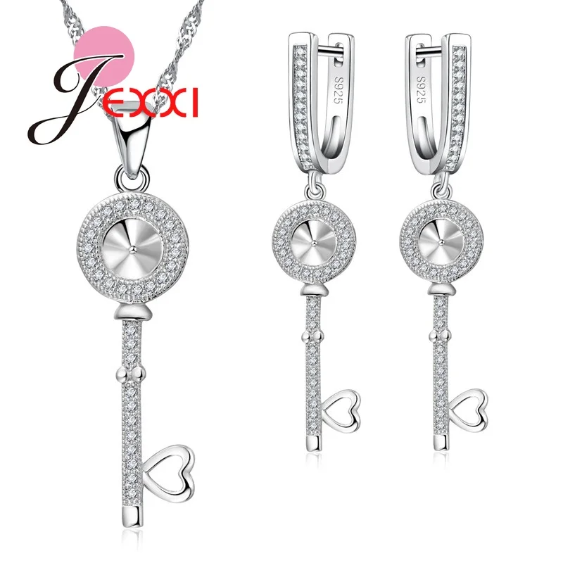 Love Key Fashion Jewelry Set For Women Silver And Rhinestone Decoration Earrings And Necklace For Anniversary Gift Dress
Love Key Fashion Jewelry Set For Women Silver And Rhinestone Decoration Earrings And Necklace For Anniversary Gift Dress