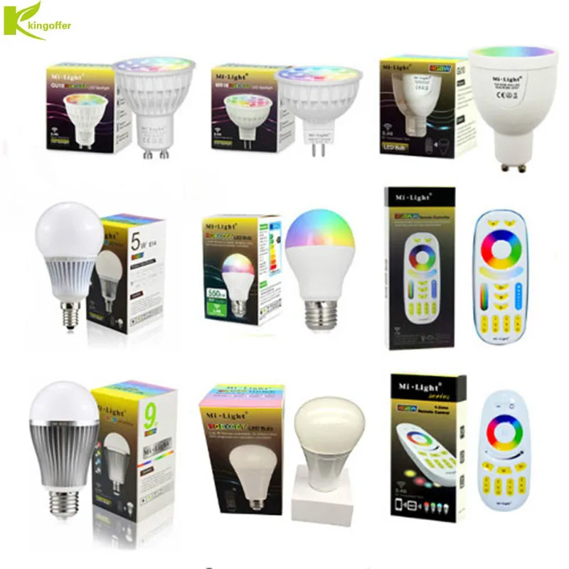 Светодиодные лампы Mi Light с регулируемой яркостью 4 Вт 5 6 9 12 E27 E14 MR16 GU10 RGBWW/RGB CCT 2 4G