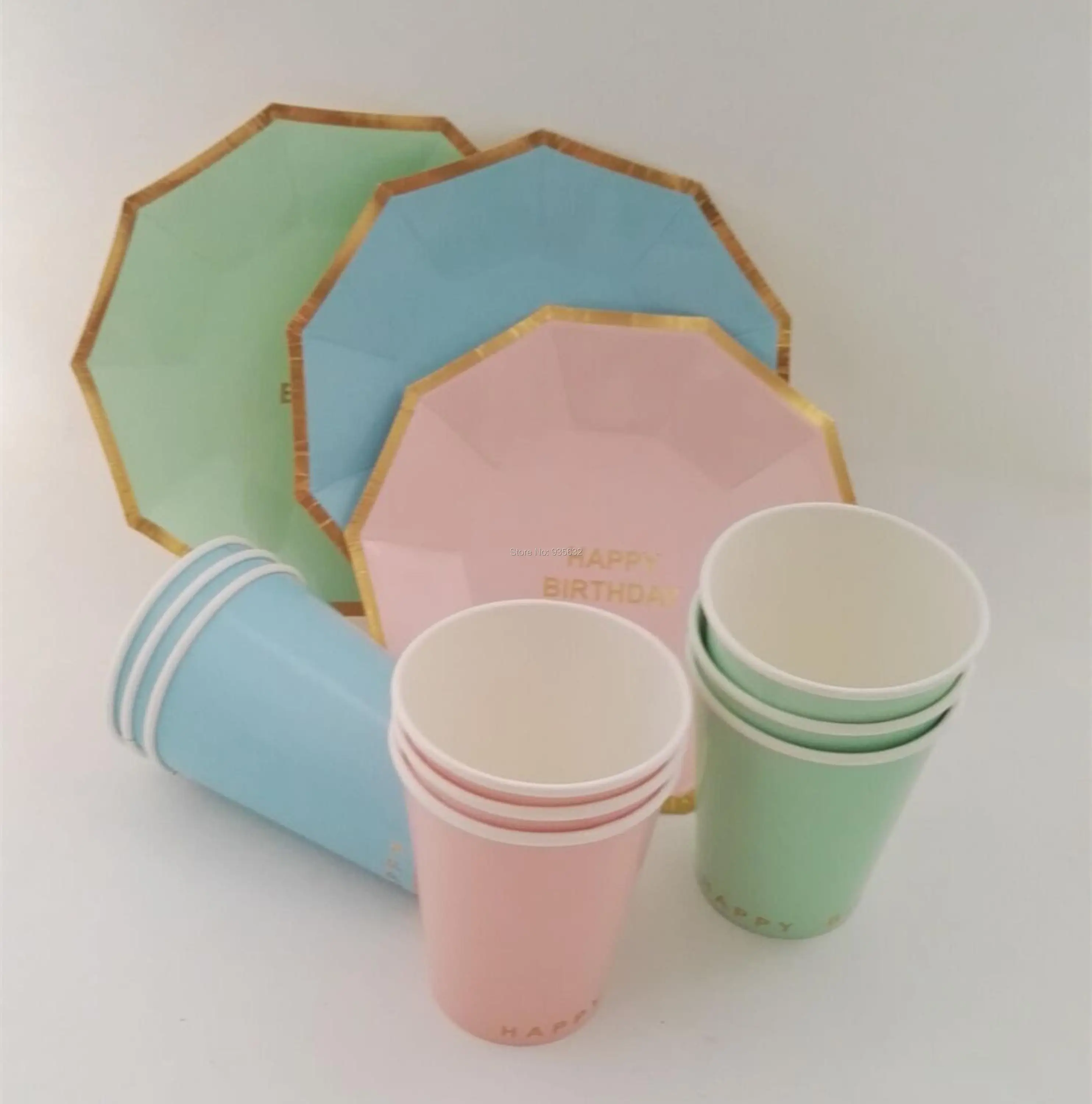 360pcs/lot Happy Birthday Theme Foil Gold Pink Blue Mint Party Tableware Set Paper Plate Paper Cups Party Supplies
360pcs/lot Happy Birthday Theme Foil Gold Pink Blue Mint Party Tableware Set Paper Plate Paper Cups Party Supplies