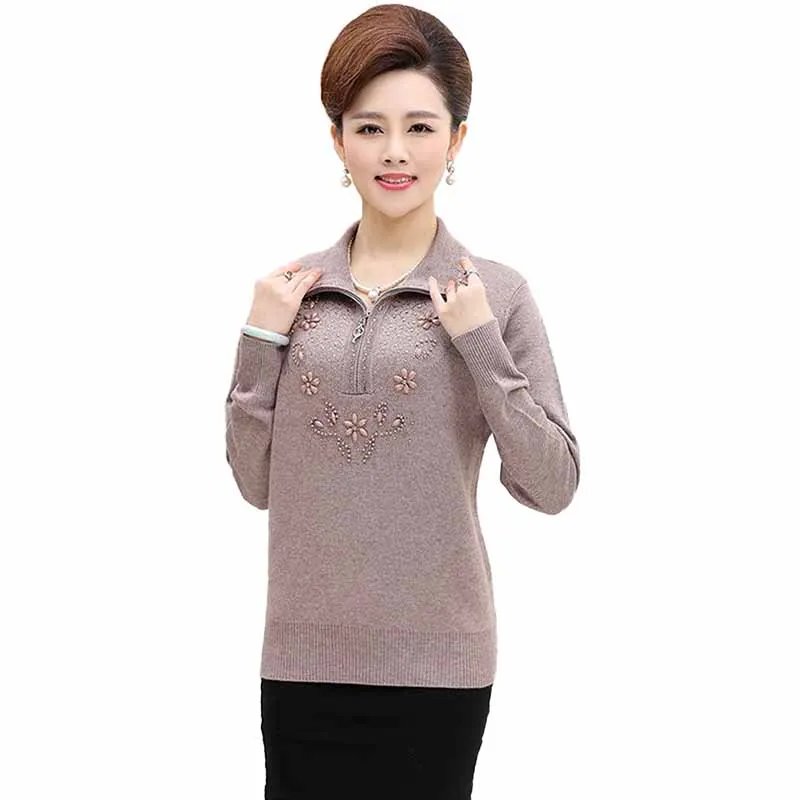 2019 Middle aged female Knit sweaters Half zipper Diamonds pullover women fashion Stand collar Long sleeve Casual sweaters G465
2019 Middle aged female Knit sweaters Half zipper Diamonds pullover women fashion Stand collar Long sleeve Casual sweaters G465