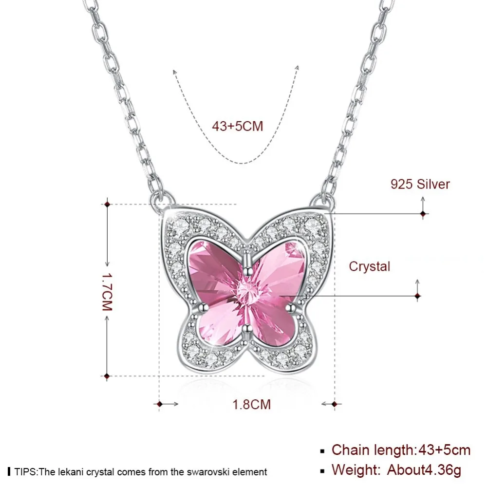 S925 серебро австрийского хрусталя Цепочки и ожерелья Романтический бабочка