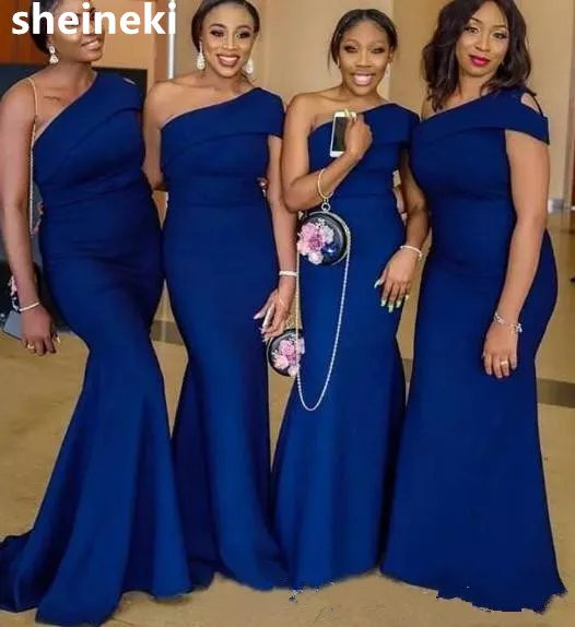 African Simple Blue One Shoulder Mermaid Bridesmaid Dresses Sweep Train Garden Country Wedding Guest Gowns Maid Of Honor Dress
African Simple Blue One Shoulder Mermaid Bridesmaid Dresses Sweep Train Garden Country Wedding Guest Gowns Maid Of Honor Dress