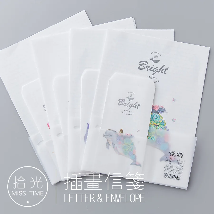 9pcs/Set 3 envelopes + 6 writting paper Cute Dolphin Series Envelope For Gift Korean Stationery | Канцтовары для офиса и дома