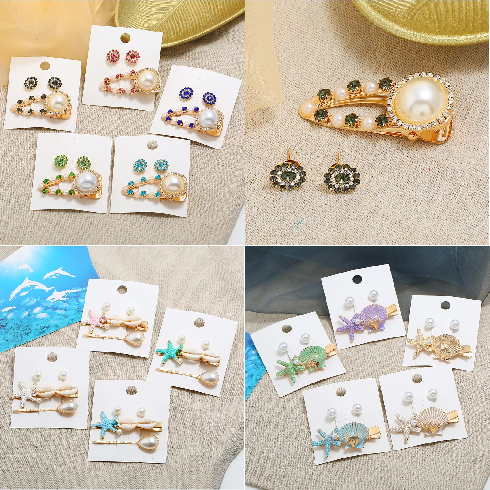 Exquisite barrettes & earrings jewelry set for women with inlay faux pearl /rhinestone/shell design female hair Pins & Kolczyki
Exquisite barrettes & earrings jewelry set for women with inlay faux pearl /rhinestone/shell design female hair Pins & Kolczyki