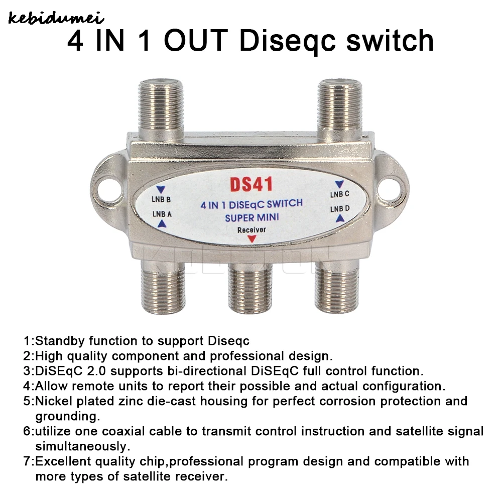 Kebidumei High Quality 4x1 DiSEqC Switch Satellite Antenna Flat LNB Switch For TV Satellite Receiver
Kebidumei High Quality 4x1 DiSEqC Switch Satellite Antenna Flat LNB Switch For TV Satellite Receiver
