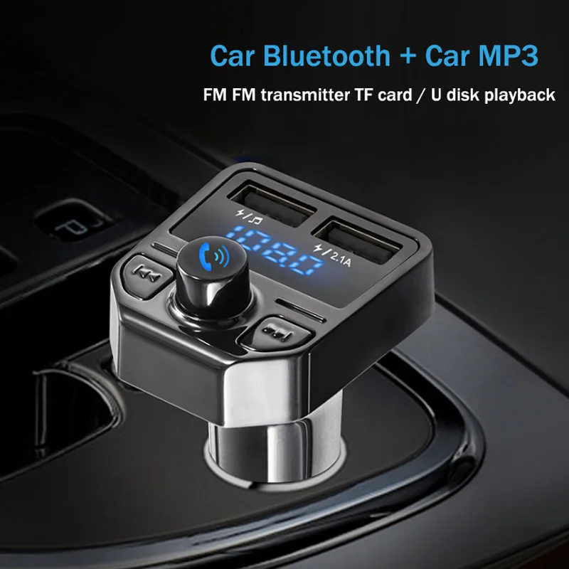 

Bluetooth V4.1 Handsfree Car Kit Wireless A2DP Music FM Transmitter Car MP3 Player Support TF Card / U Disk Dual USB Car Charger