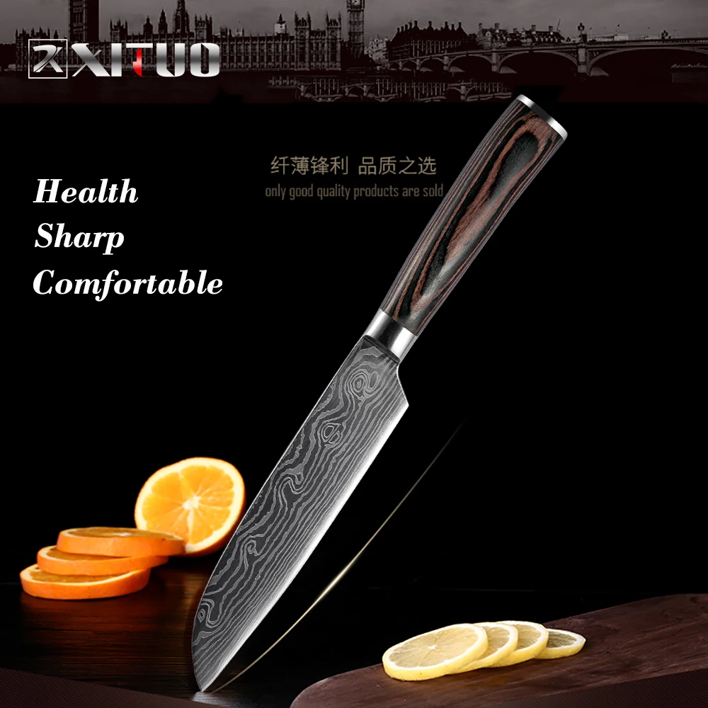 XITUO High quality Damascus steel pattern kitchen knives 5"inch japanese Santoku Knives Utility cleaver Slicing Vegetable Knives
XITUO High quality Damascus steel pattern kitchen knives 5"inch japanese Santoku Knives Utility cleaver Slicing Vegetable Knives