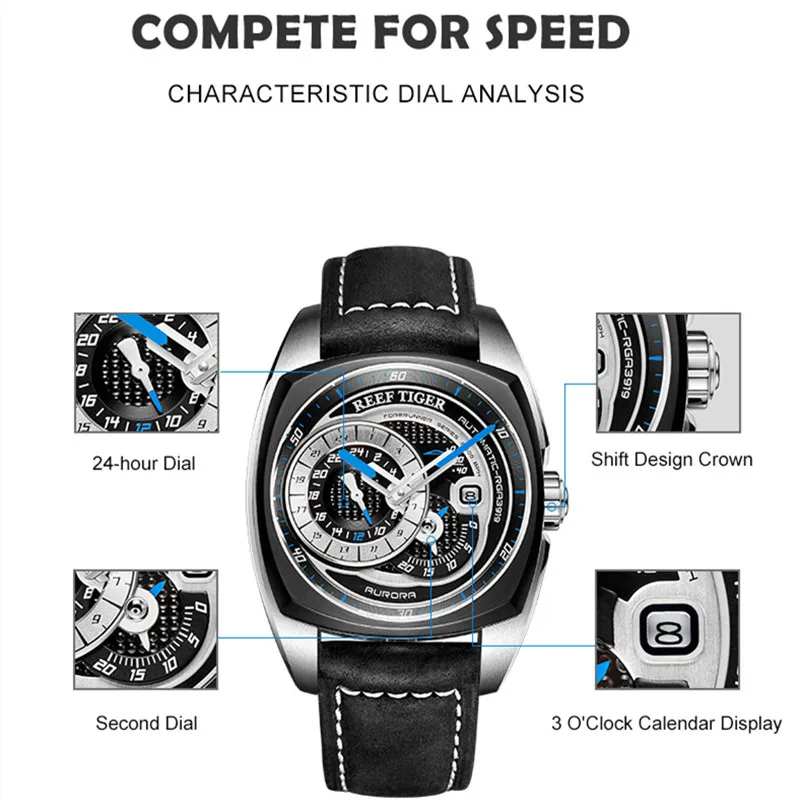 Top Luxury Brand Reef Tiger Wristwatch Leather Waterproof Automatic Watches Fashion Business Mechanical Men reloj hombre | Наручные часы