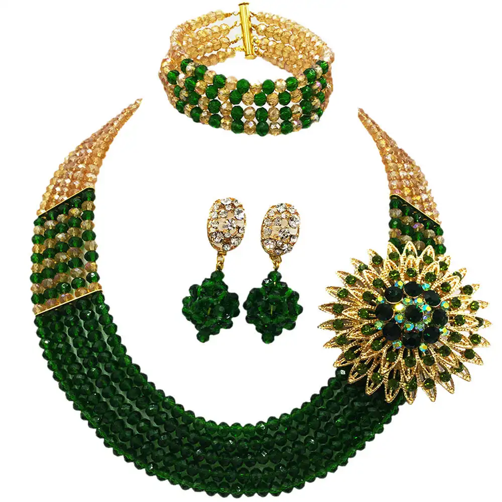 Fashion Gold AB Dark Green Crystal Beaded Necklace Nigerian Wedding African Beads Jewelry Set for Women 5L-SXJB18
Fashion Gold AB Dark Green Crystal Beaded Necklace Nigerian Wedding African Beads Jewelry Set for Women 5L-SXJB18