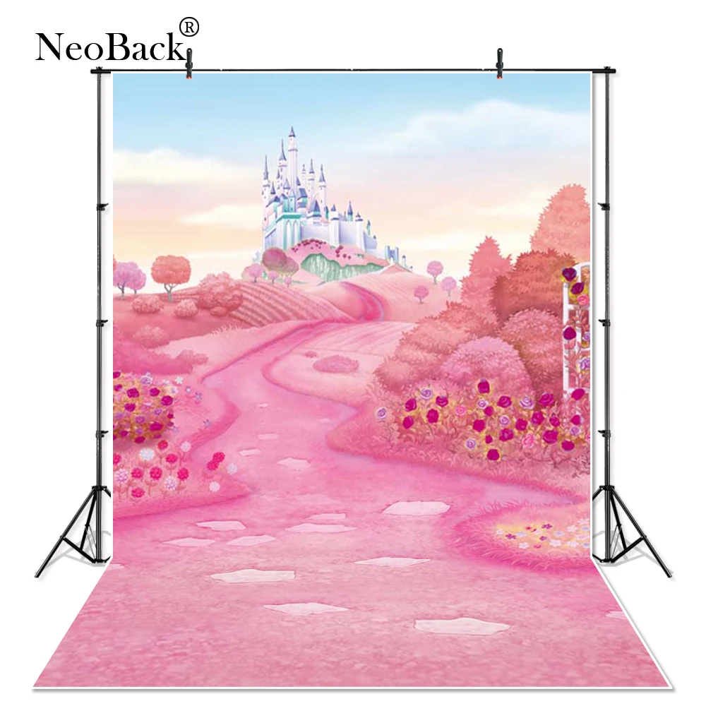 Розовые фоны для фотосъемки с изображением сказочного замка NeoBack детский фон