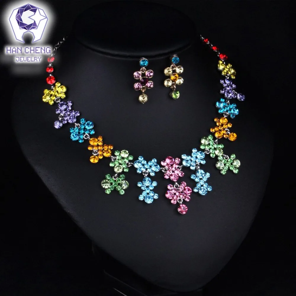 HanCheng модные роскошные богемные Стразы посеребренные массивные ожерелья-чокеры