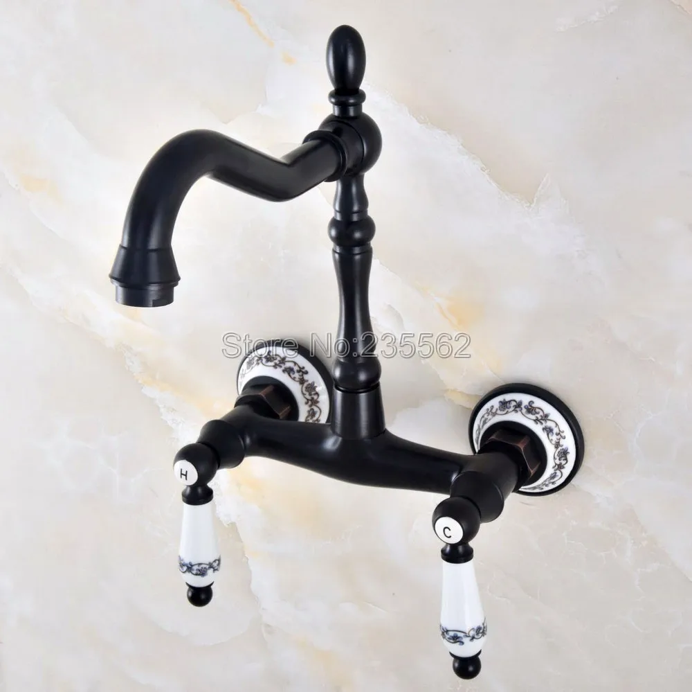 

Kitchen Swivel 360 Spout Wall Mounted Oil Rubbed Black Bronze Bathroom Basin Sink Vessel Bathtub Tap Mixer Faucet lnf831