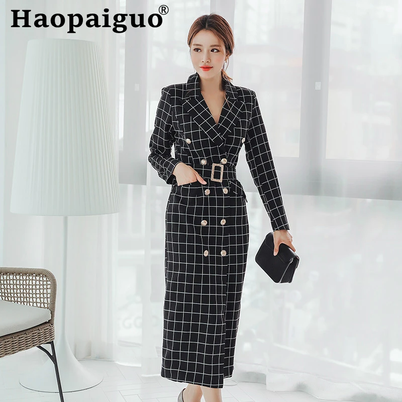 2019 Autumn Winter OL Office Work Dress Women with Sashes Windbreaker Style Blazer Dress Women Double Button Midi Ladies Dresses
2019 Autumn Winter OL Office Work Dress Women with Sashes Windbreaker Style Blazer Dress Women Double Button Midi Ladies Dresses