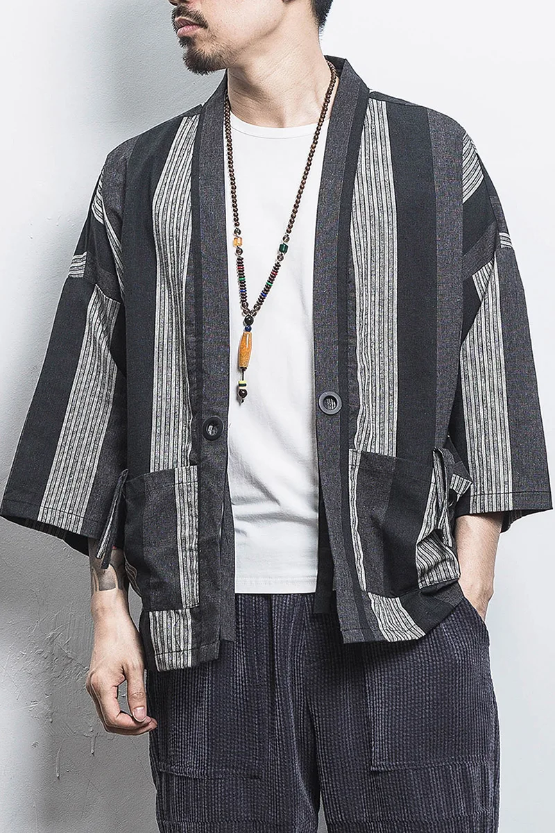 Женское хлопковое льняное японское кимоно куртка Мужской винтажный кардиган