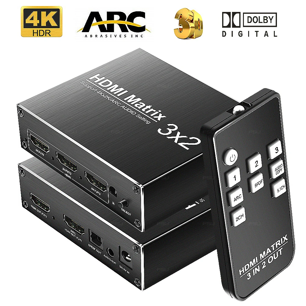 4K HDMI матрица ARC HDR переключатель с дистанционным управлением 3 в 2 выхода