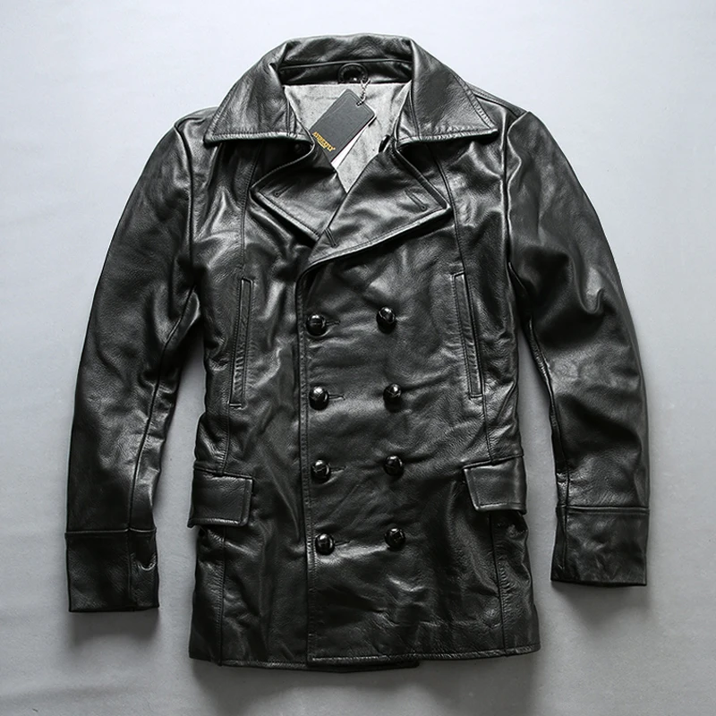 AVIREXFLY 2018 New Men Brown/Black Long Style Wide waisted Genuine Leather Jacket Smart Casual Cowskin Double Breasted Jackets
AVIREXFLY 2018 New Men Brown/Black Long Style Wide waisted Genuine Leather Jacket Smart Casual Cowskin Double Breasted Jackets