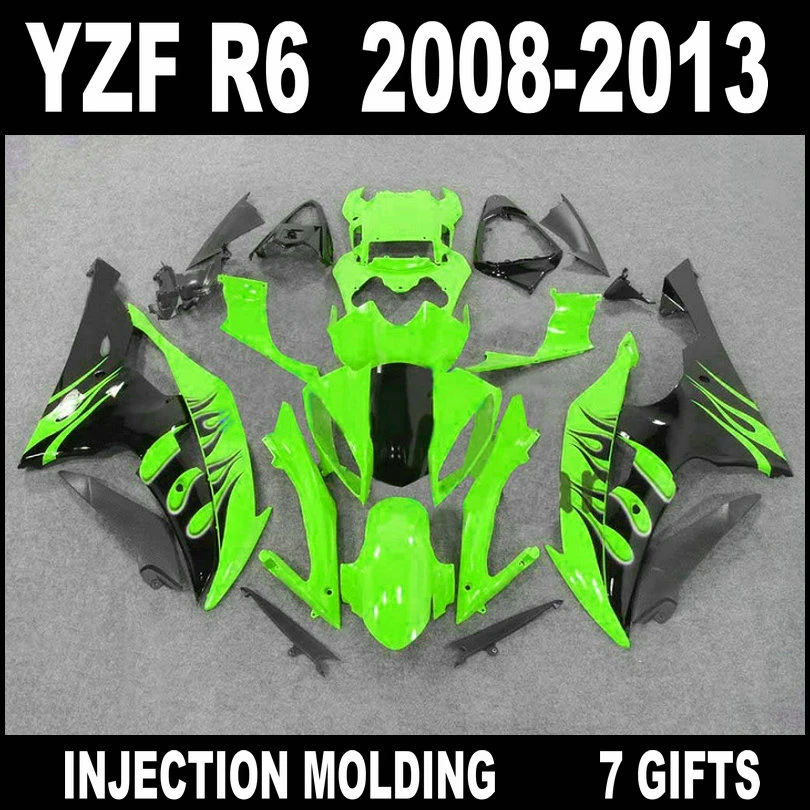 Plastic motorcycle parts for 08 09 10 11 12 13 YZF R6 green with black flames fairings 2008 2009 - 2013 YAMAHA R6 fairing set
Plastic motorcycle parts for 08 09 10 11 12 13 YZF R6 green with black flames fairings 2008 2009 - 2013 YAMAHA R6 fairing set