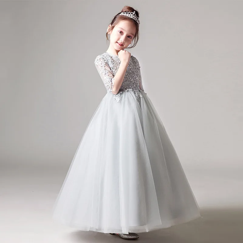 Hot Flower Girl Dress Gray A-Line Bow Sash Sleeveless Solid O-Neck Girls First Communion Sale Vestido De Comunion | Свадьбы и