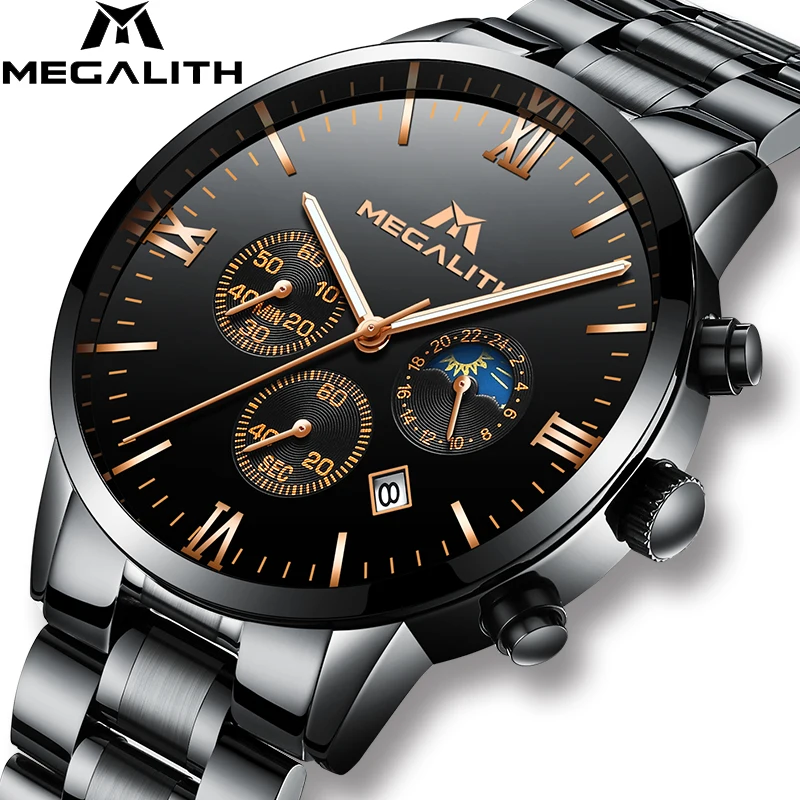 Relogio Masculino MEGALITH часы мужские роскошные Брендовые спортивные из нержавеющей стали