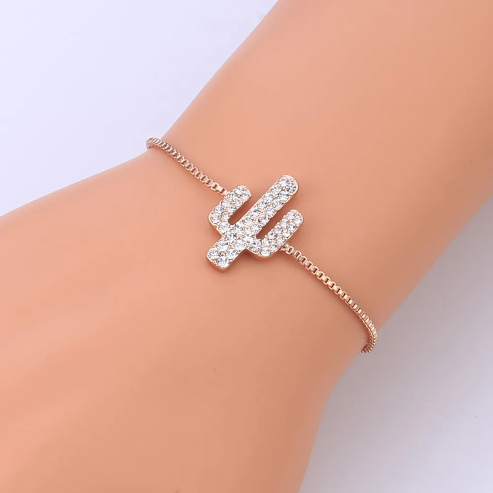 Cute CZ Cactus Charm Bracelets Rose Gold Box Chain Plant Fashion Jewelry For Women Adjustable Bracelet Friendship Unique Gifts
Cute CZ Cactus Charm Bracelets Rose Gold Box Chain Plant Fashion Jewelry For Women Adjustable Bracelet Friendship Unique Gifts
