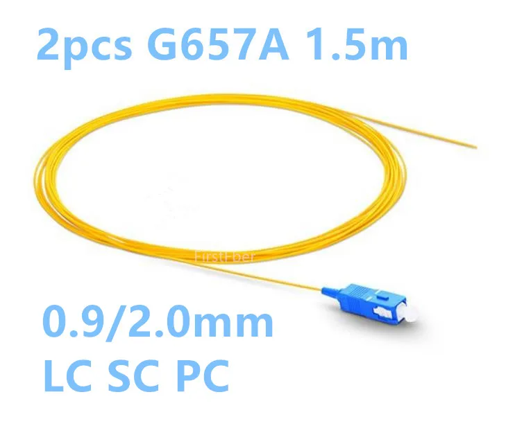 1.5m 2pcs SC LC PC SC LC UPC fiber Pigtail cable G657A Simplex 9/125 Single Mode Fiber Optic Pigtail - 0.9mm 2.0mm PVC Jacket
1.5m 2pcs SC LC PC SC LC UPC fiber Pigtail cable G657A Simplex 9/125 Single Mode Fiber Optic Pigtail - 0.9mm 2.0mm PVC Jacket
