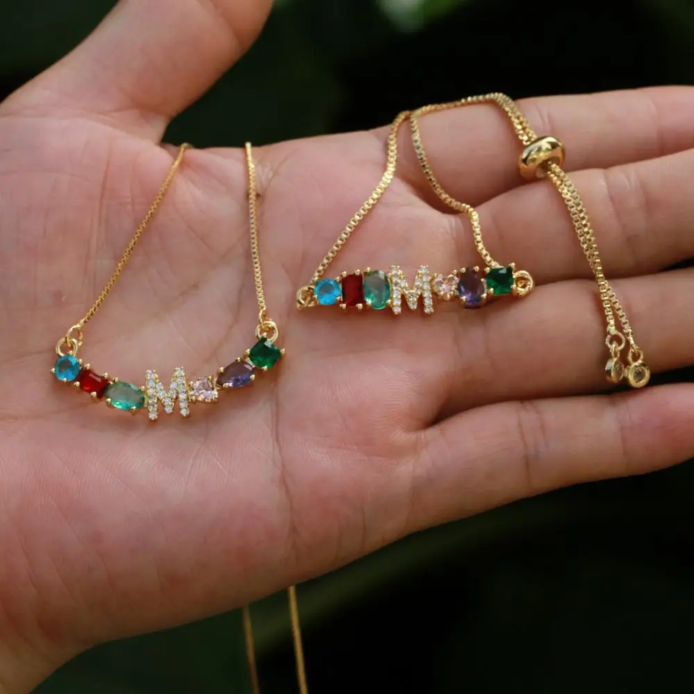 New Design 1Pcs Gold Chain Bracelet Rainbow CZ Cubic Zirconia Initial A to Z Letter Mix Color Fashion Curved Bar Bracelet
New Design 1Pcs Gold Chain Bracelet Rainbow CZ Cubic Zirconia Initial A to Z Letter Mix Color Fashion Curved Bar Bracelet