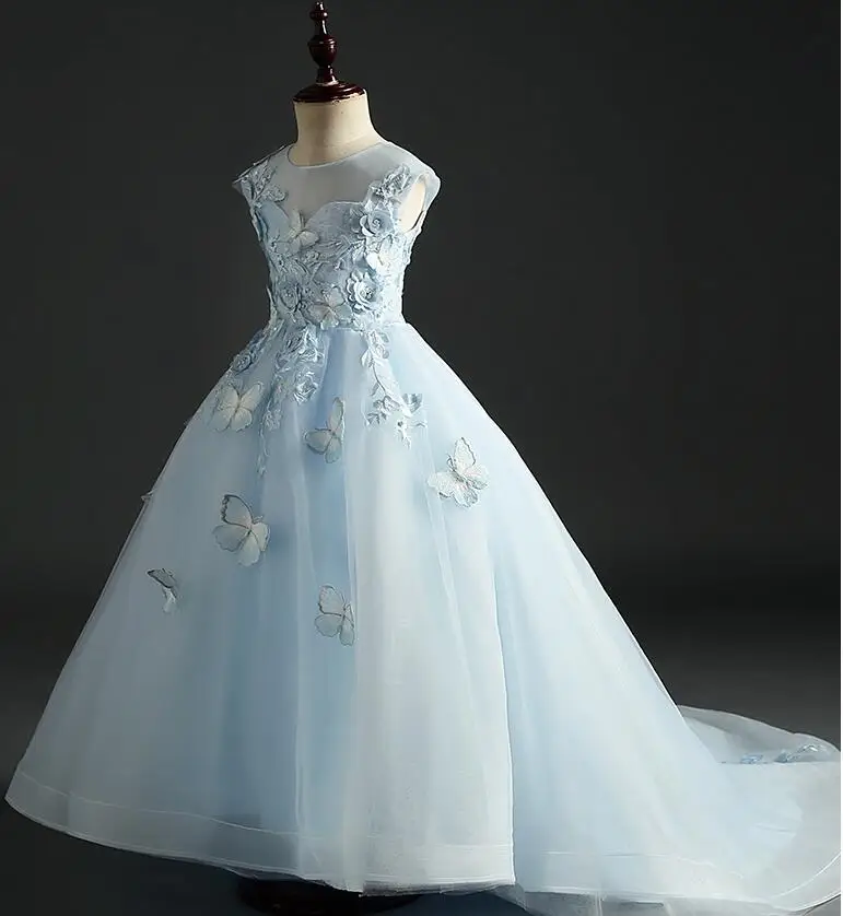 Long Trailing Blue Tulle Girl Pageant Ball Gown Floral Flower Girl Dress for Wedding Kids Party Princess First Communion Gowns
Long Trailing Blue Tulle Girl Pageant Ball Gown Floral Flower Girl Dress for Wedding Kids Party Princess First Communion Gowns