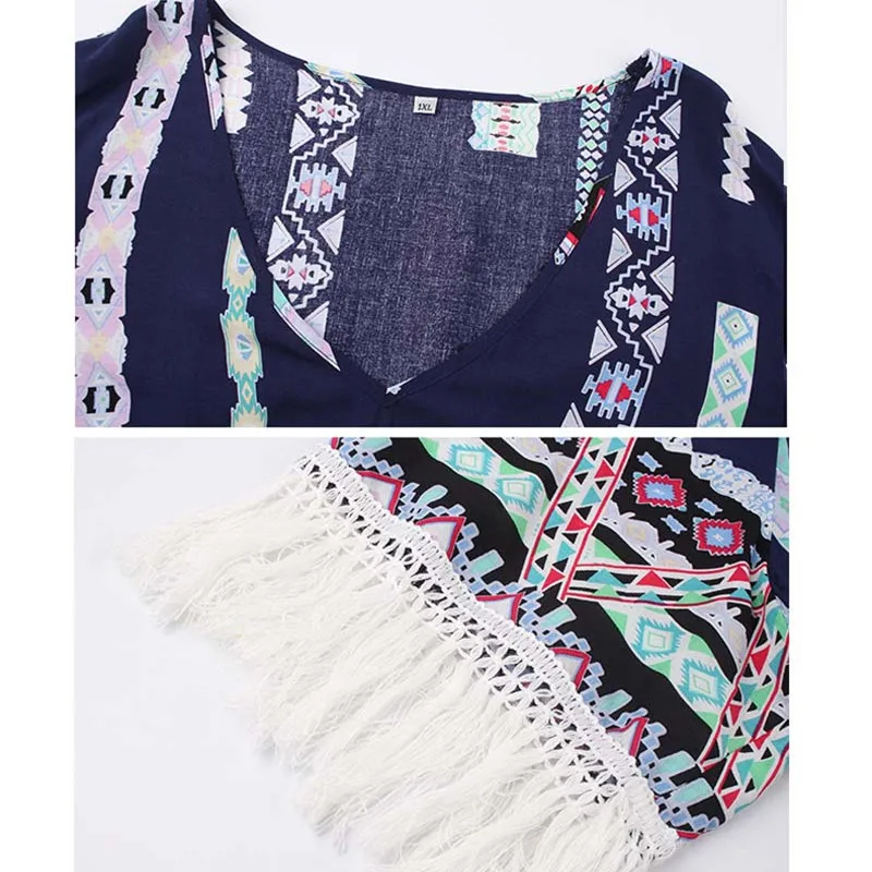 Boho Dress Women Fat 2019 Summer Midi Party Plus Size Tassel Big Beach Print Womens Dresses Female V-neck 4XL | Женская одежда