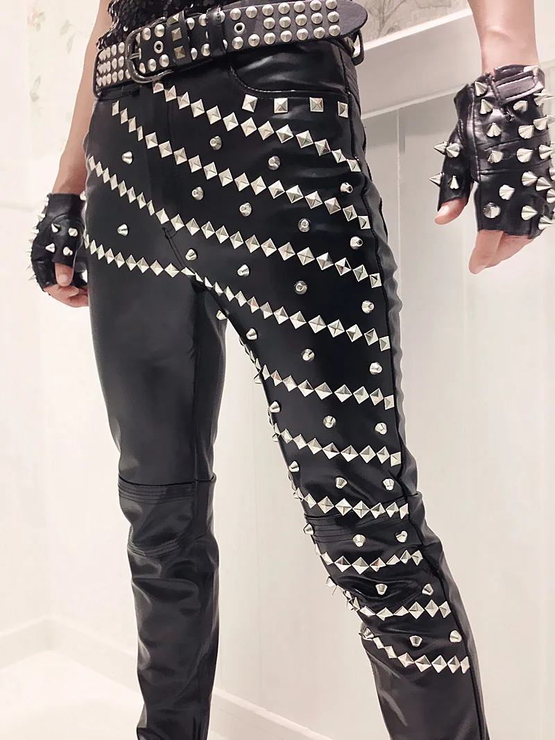new fashion tight-fitting slim rivets black leather men pants hip-hop skinny male trousers dj singer ds dancer costumes
new fashion tight-fitting slim rivets black leather men pants hip-hop skinny male trousers dj singer ds dancer costumes