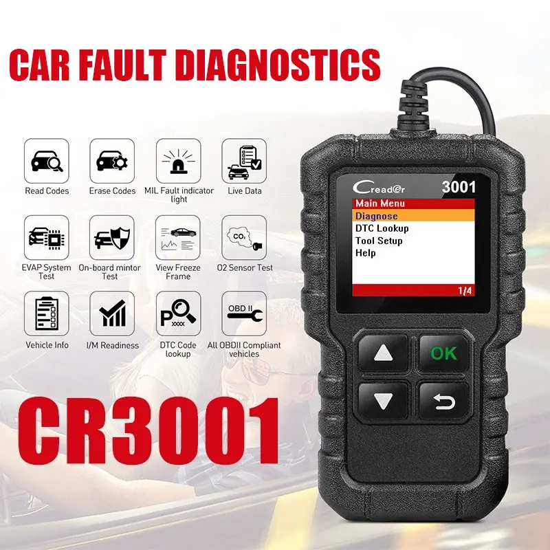 CR3001 OBD2 автомобильный универсальный сканер высокого качества считыватель кода сброса для запуска
CR3001 OBD2 автомобильный универсальный сканер высокого качества считыватель кода сброса для запуска