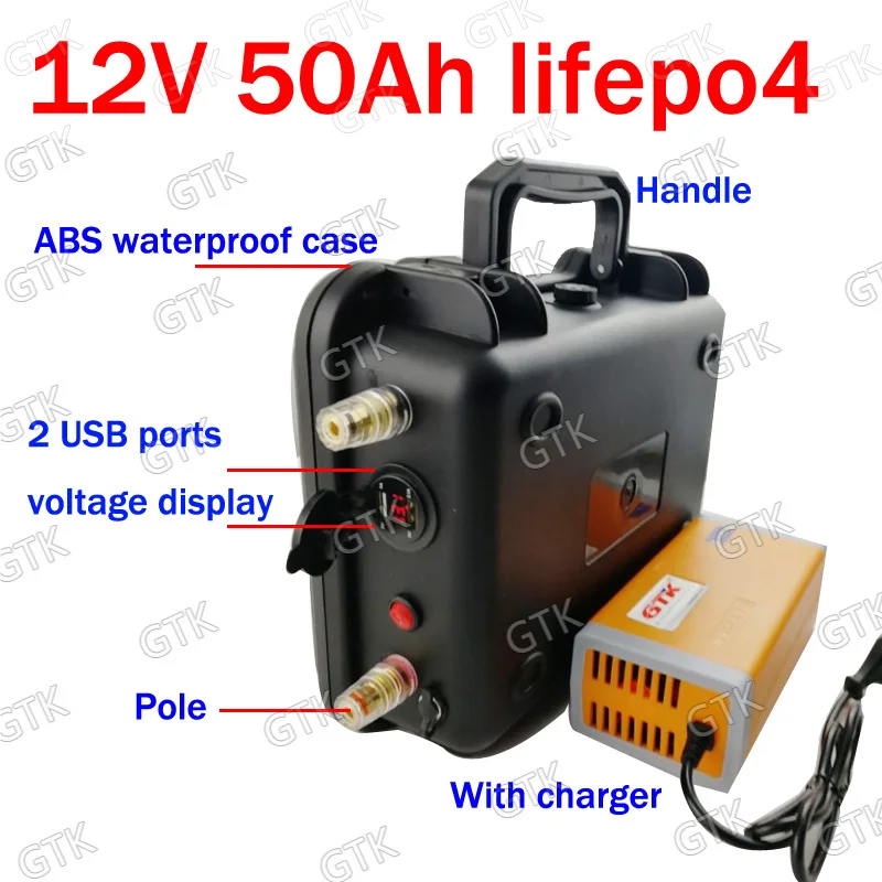 Водонепроницаемый литиевый аккумулятор 12 8 В 50 Ач lifepo4 USB порт стандарт BMS для