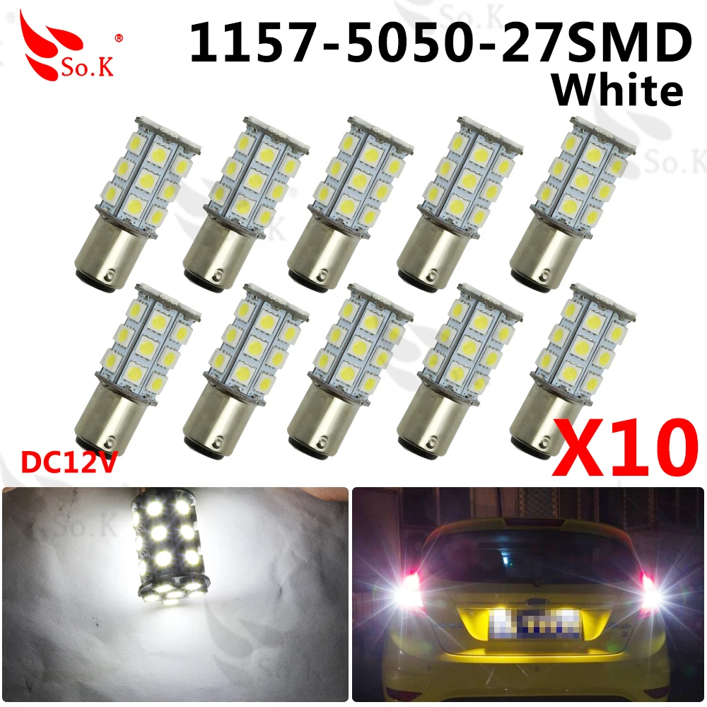 10x Strong Bright 27 SMD 5050 LED 1157 BAY15D Car Tail Turn Signal Brake Parking Backup Reverse Lights Lamp Blue/Amber/Red/White
10x Strong Bright 27 SMD 5050 LED 1157 BAY15D Car Tail Turn Signal Brake Parking Backup Reverse Lights Lamp Blue/Amber/Red/White