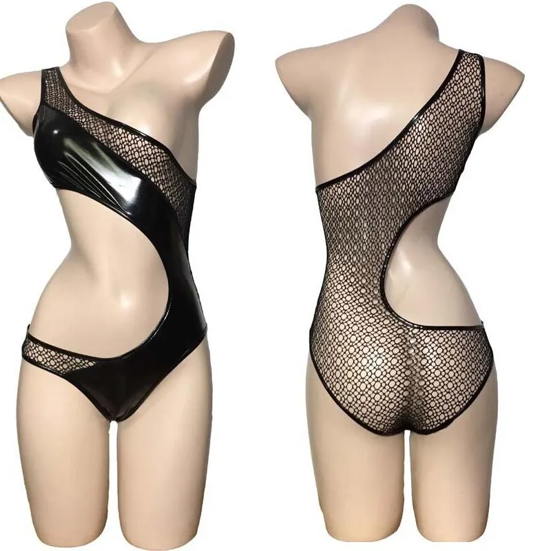 Women Vinyl Patent Leather Mesh One Shoulder Leotard Fetish Lingerie See-Through Hollow Out Bodysuit Teddies
Women Vinyl Patent Leather Mesh One Shoulder Leotard Fetish Lingerie See-Through Hollow Out Bodysuit Teddies