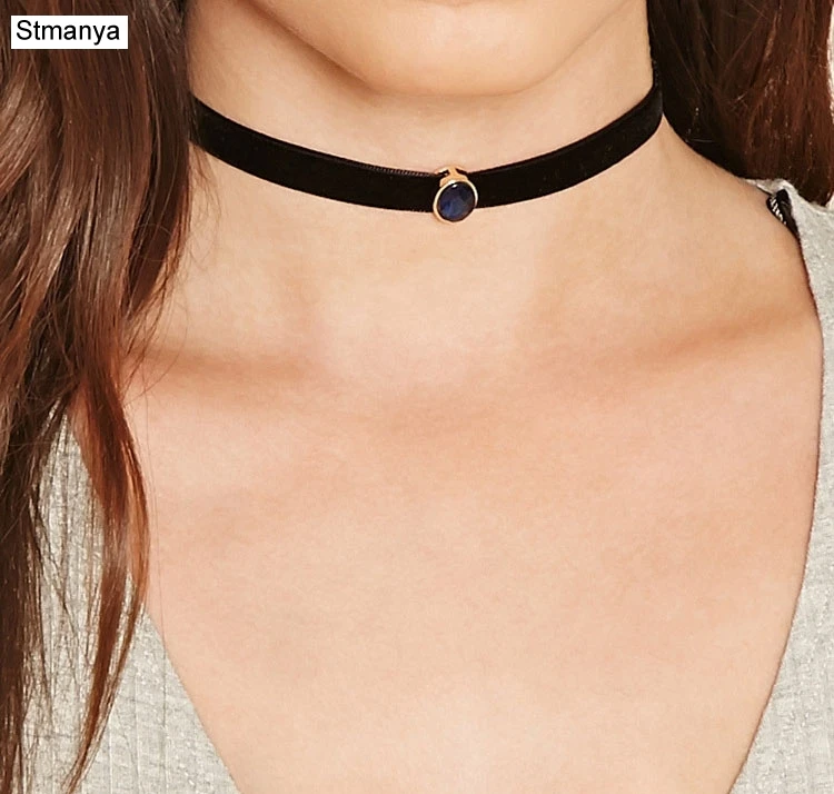 

Hot Sale Water droplets Choker Necklace Rhinestone Black Velvet Chocker Trendy wholesale Necklaces for Women Accessories N1093